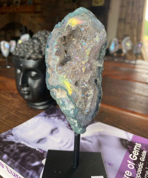 Premium High Grade Amethyst Angel Aura Geode on Stand 24 Mini Geode 309g H17xW6xD7cm