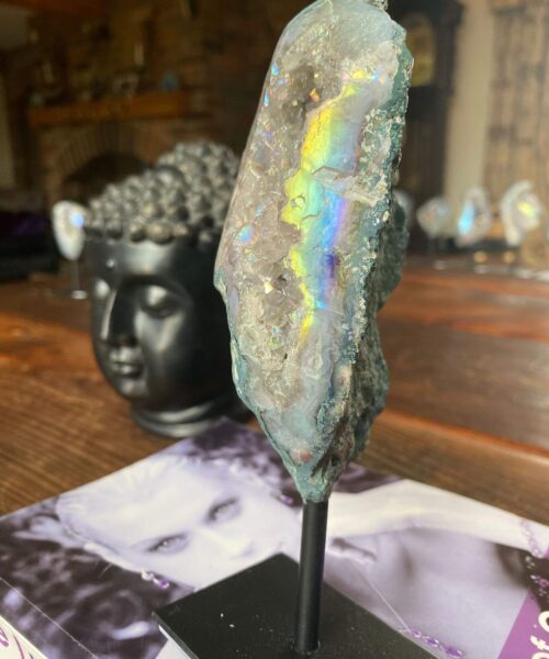 Premium High Grade Amethyst Angel Aura Geode on Stand 24 Mini Geode 309g H17xW6xD7cm - Image 9