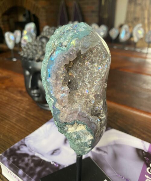 Premium High Grade Amethyst Angel Aura Geode on Stand 24 Mini Geode 309g H17xW6xD7cm - Image 5