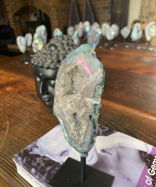 Alternative view of Premium High Grade Amethyst Angel Aura Geode on Stand 24 Mini Geode 309g H17xW6xD7cm