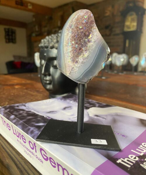 Premium High Grade Amethyst Angel Aura Geode on Stand 33 Mini Geode 267g H12xW5xD5.5cm