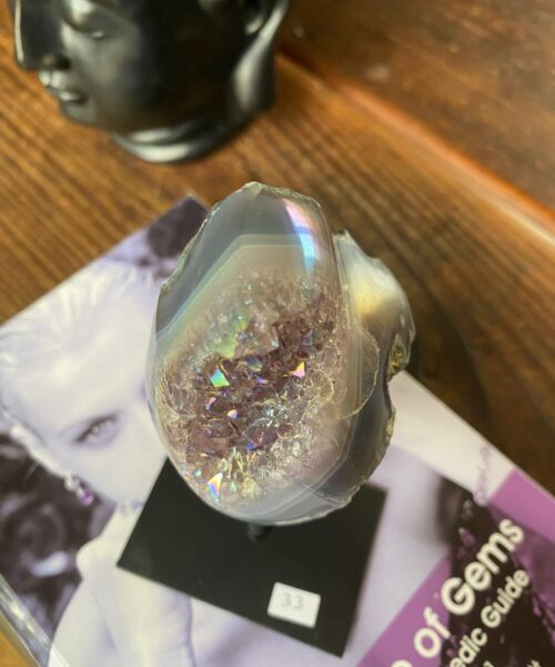 Premium High Grade Amethyst Angel Aura Geode on Stand 33 Mini Geode 267g H12xW5xD5.5cm - Image 3