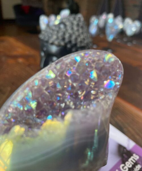 Alternative view of Premium High Grade Amethyst Angel Aura Geode on Stand 33 Mini Geode 267g H12xW5xD5.5cm