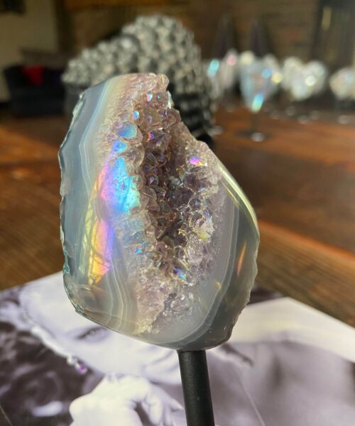 Premium High Grade Amethyst Angel Aura Geode on Stand 33 Mini Geode 267g H12xW5xD5.5cm - Image 10