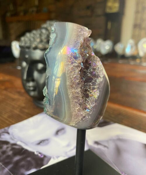 Premium High Grade Amethyst Angel Aura Geode on Stand 33 Mini Geode 267g H12xW5xD5.5cm - Image 4