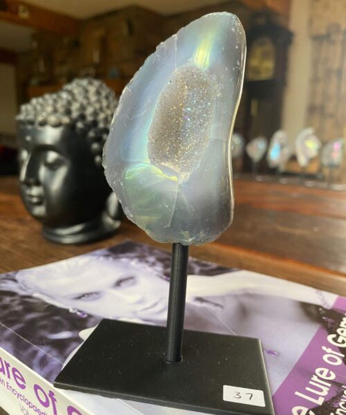Premium High Grade Amethyst Angel Aura Geode on Stand 37 Mini Geode 257g H13xW5.5xD5cm