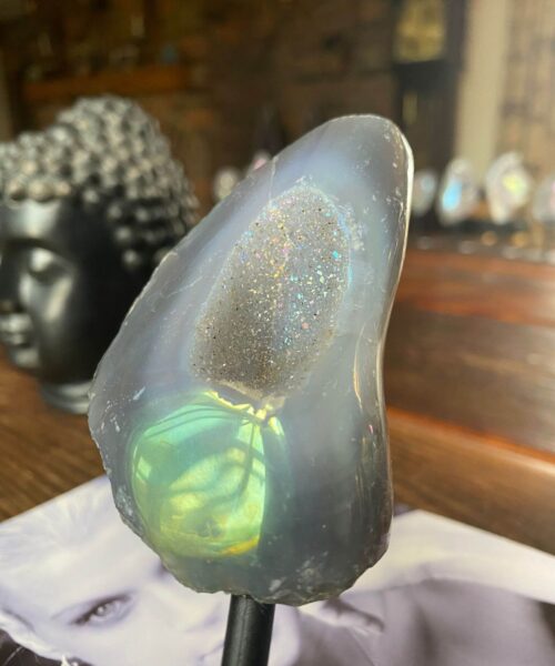 Premium High Grade Amethyst Angel Aura Geode on Stand 37 Mini Geode 257g H13xW5.5xD5cm - Image 7