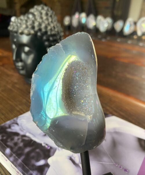 Premium High Grade Amethyst Angel Aura Geode on Stand 37 Mini Geode 257g H13xW5.5xD5cm - Image 6