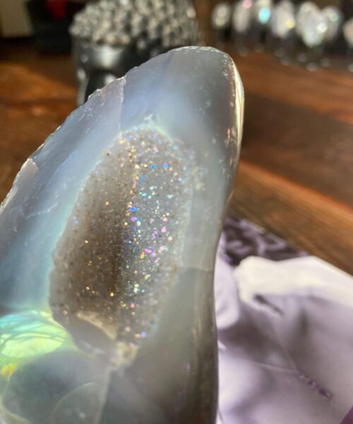 Alternative view of Premium High Grade Amethyst Angel Aura Geode on Stand 37 Mini Geode 257g H13xW5.5xD5cm