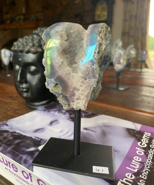 Premium High Grade Amethyst Angel Aura Geode on Stand 41 Mini Geode 297g H13xW6xD4cm