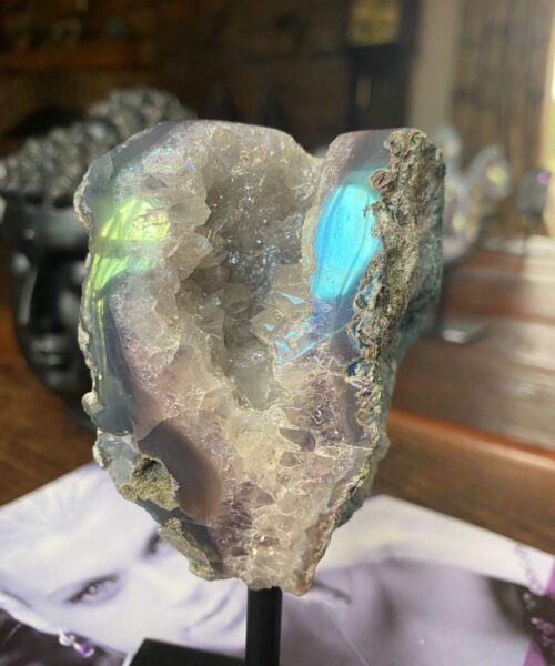 Premium High Grade Amethyst Angel Aura Geode on Stand 41 Mini Geode 297g H13xW6xD4cm - Image 10