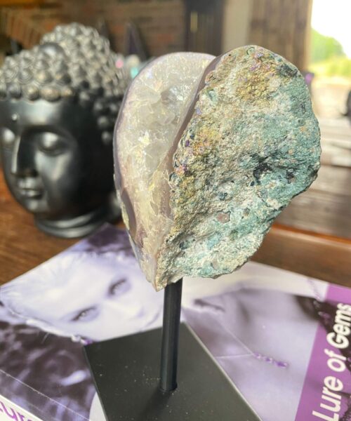 Premium High Grade Amethyst Angel Aura Geode on Stand 41 Mini Geode 297g H13xW6xD4cm - Image 9
