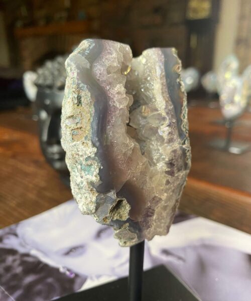 Premium High Grade Amethyst Angel Aura Geode on Stand 41 Mini Geode 297g H13xW6xD4cm - Image 7