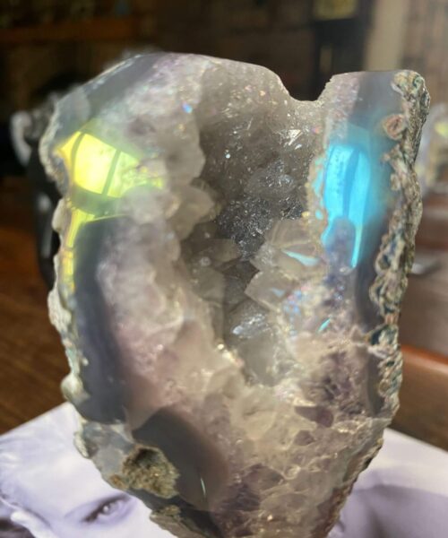Premium High Grade Amethyst Angel Aura Geode on Stand 41 Mini Geode 297g H13xW6xD4cm - Image 6