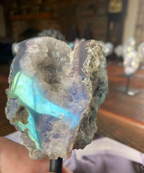Premium High Grade Amethyst Angel Aura Geode on Stand 41 Mini Geode 297g H13xW6xD4cm - Image 5