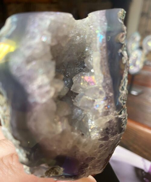 Premium High Grade Amethyst Angel Aura Geode on Stand 41 Mini Geode 297g H13xW6xD4cm - Image 4