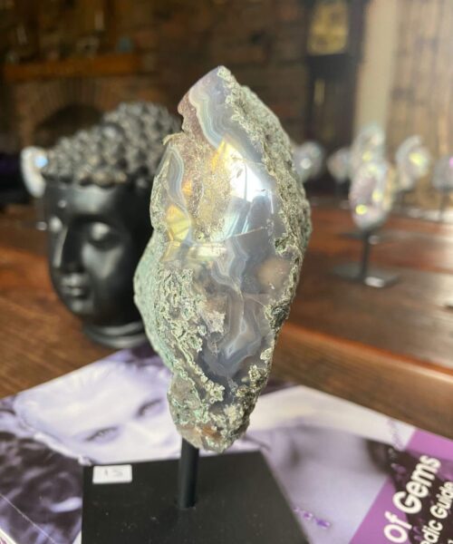 Premium High Grade Amethyst Angel Aura Geode on Stand 41 Mini Geode 297g H13xW6xD4cm - Image 3