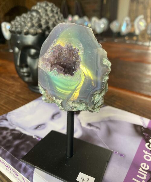 Premium High Grade Amethyst Angel Aura Geode on Stand 47 Mini Geode 285g H12xW6xD6cm