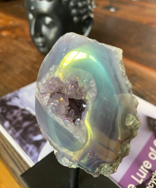 Alternative view of Premium High Grade Amethyst Angel Aura Geode on Stand 47 Mini Geode 285g H12xW6xD6cm