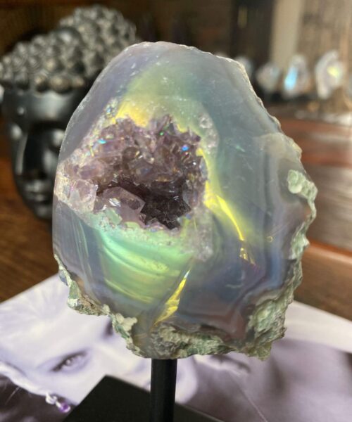Premium High Grade Amethyst Angel Aura Geode on Stand 47 Mini Geode 285g H12xW6xD6cm - Image 10