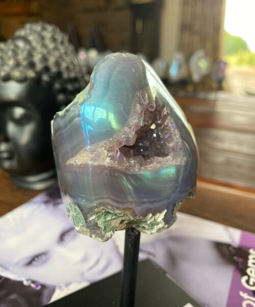 Premium High Grade Amethyst Angel Aura Geode on Stand 47 Mini Geode 285g H12xW6xD6cm - Image 6