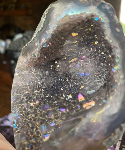 Alternative view of Premium High Grade Amethyst Angel Aura Geode on Stand 49 Mini Geode 280g H13.5xW8xW4.5cm