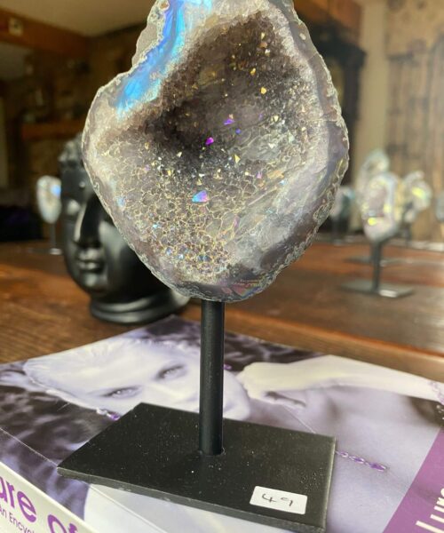 Premium High Grade Amethyst Angel Aura Geode on Stand 49 Mini Geode 280g H13.5xW8xW4.5cm - Image 11