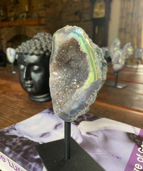 Premium High Grade Amethyst Angel Aura Geode on Stand 49 Mini Geode 280g H13.5xW8xW4.5cm - Image 10