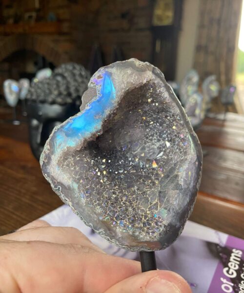 Premium High Grade Amethyst Angel Aura Geode on Stand 49 Mini Geode 280g H13.5xW8xW4.5cm - Image 6