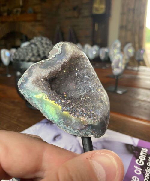 Premium High Grade Amethyst Angel Aura Geode on Stand 49 Mini Geode 280g H13.5xW8xW4.5cm - Image 5