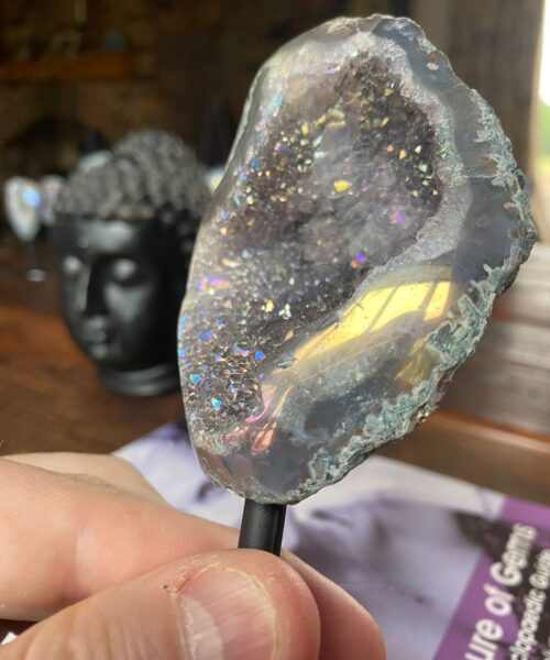 Premium High Grade Amethyst Angel Aura Geode on Stand 49 Mini Geode 280g H13.5xW8xW4.5cm - Image 4
