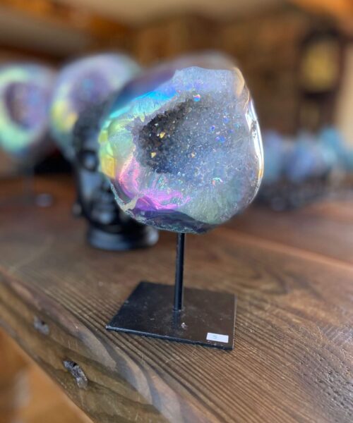Premium High Grade Amethyst Angel Aura Geode on Stand 5 Mini Geode 1.010kg H18xW11xD7cm