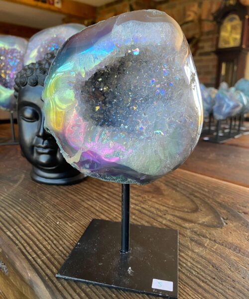 Premium High Grade Amethyst Angel Aura Geode on Stand 5 Mini Geode 1.010kg H18xW11xD7cm - Image 11