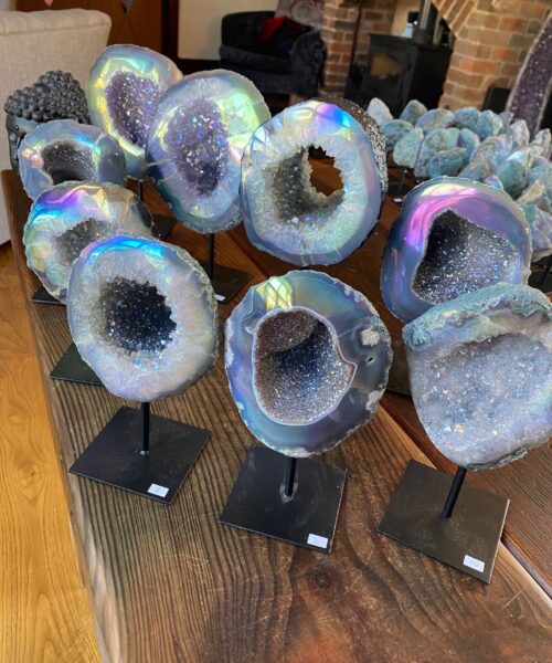 Amethyst Angel Aura Geodes on Stands