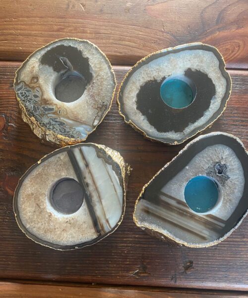 Large Black Agate Slice Microcrystalline Quartz Gold Gilded 24ct Tealight Candle Holder - Image 9