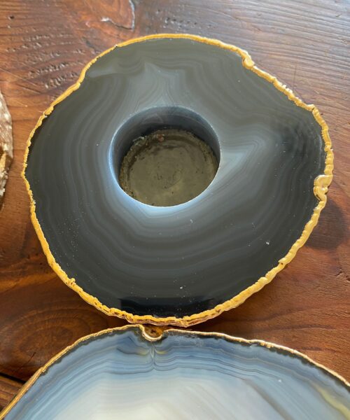 Large Grey - Natural Agate Slice Microcrystalline Quartz Gold Gilded 24ct Tealight Candle Holder - Image 6