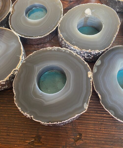 Large Grey - Natural Agate Slice Microcrystalline Quartz Silver Gilded Tealight Candle Holder - Image 8