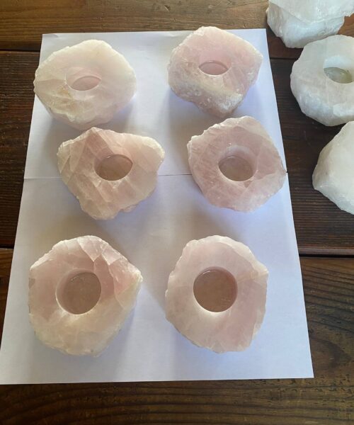 Very Large Rose Quartz Premium Ice Quartz Crystal Slice Candle Tealight Holders - Image 9