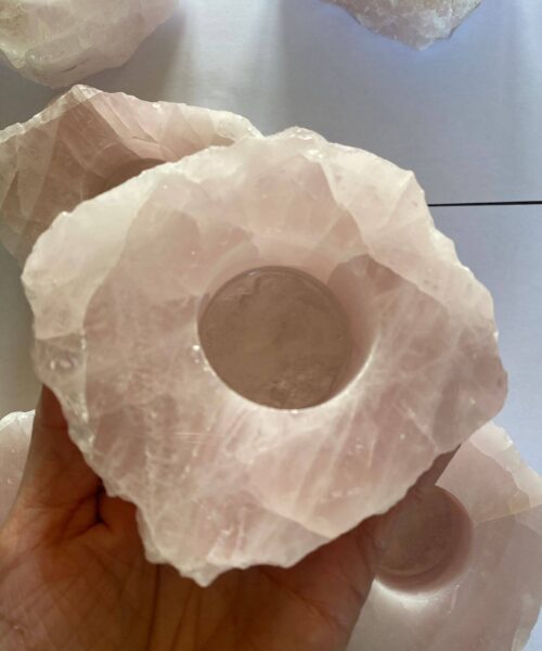 Very Large Rose Quartz Premium Ice Quartz Crystal Slice Candle Tealight Holders