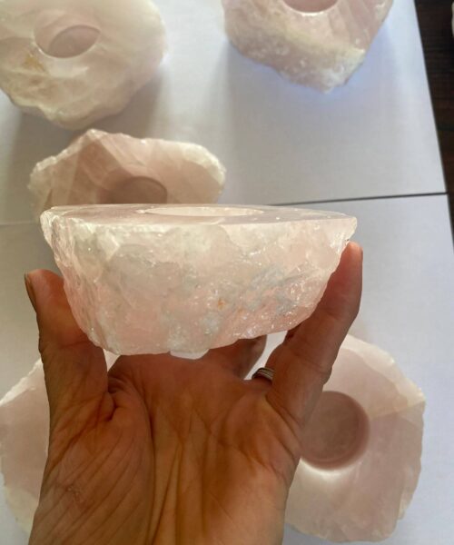 Very Large Rose Quartz Premium Ice Quartz Crystal Slice Candle Tealight Holders - Image 7