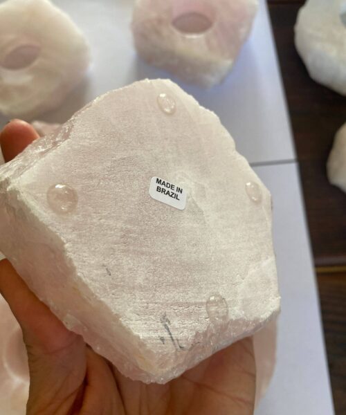 Very Large Rose Quartz Premium Ice Quartz Crystal Slice Candle Tealight Holders - Image 6