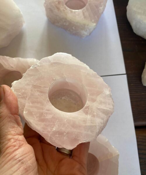 Very Large Rose Quartz Premium Ice Quartz Crystal Slice Candle Tealight Holders - Image 5
