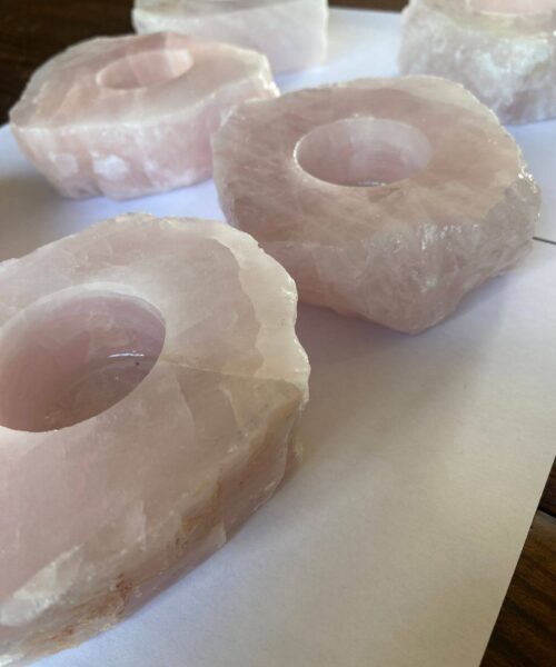 Very Large Rose Quartz Premium Ice Quartz Crystal Slice Candle Tealight Holders - Image 4