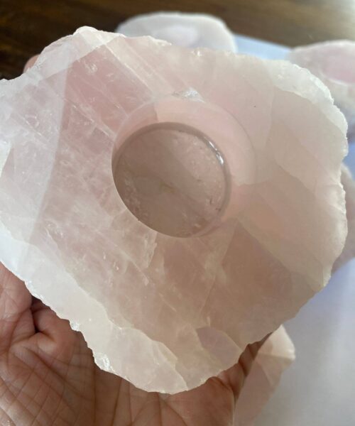 Very Large Rose Quartz Premium Ice Quartz Crystal Slice Candle Tealight Holders - Image 3