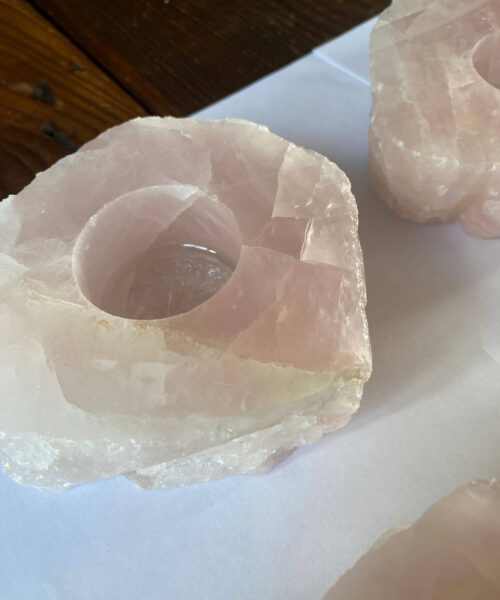 Alternative view of Very Large Rose Quartz Premium Ice Quartz Crystal Slice Candle Tealight Holders