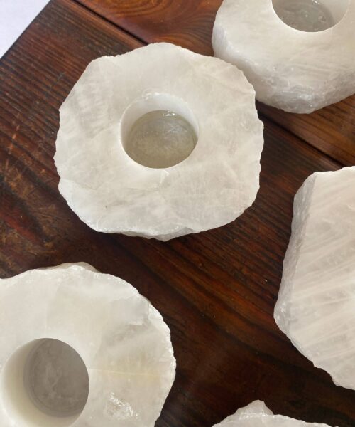 Alternative view of Snow White Slice Premium Ice Quartz Crystal Slice Candle Tealight Holders