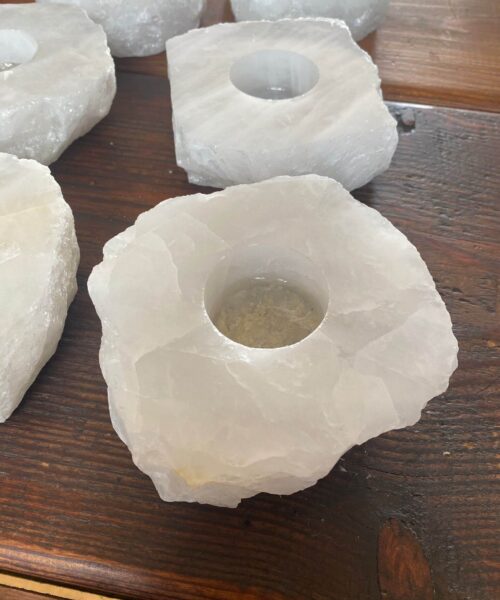 Snow White Slice Premium Ice Quartz Crystal Slice Candle Tealight Holders - Image 12