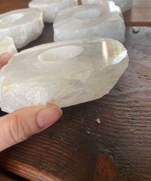 Snow White Slice Premium Ice Quartz Crystal Slice Candle Tealight Holders - Image 9