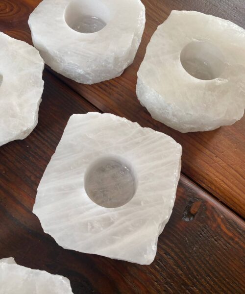 Snow White Slice Premium Ice Quartz Crystal Slice Candle Tealight Holders - Image 5