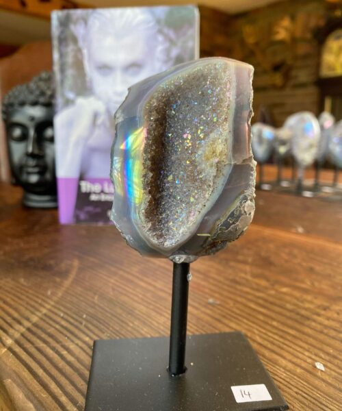 Premium High Grade Amethyst Angel Aura Geode on Stand 14 Mini Geode 318g H12xD5xW7cm